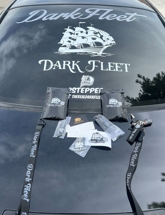 Darkfleet keychain and sticker bundle kit top view